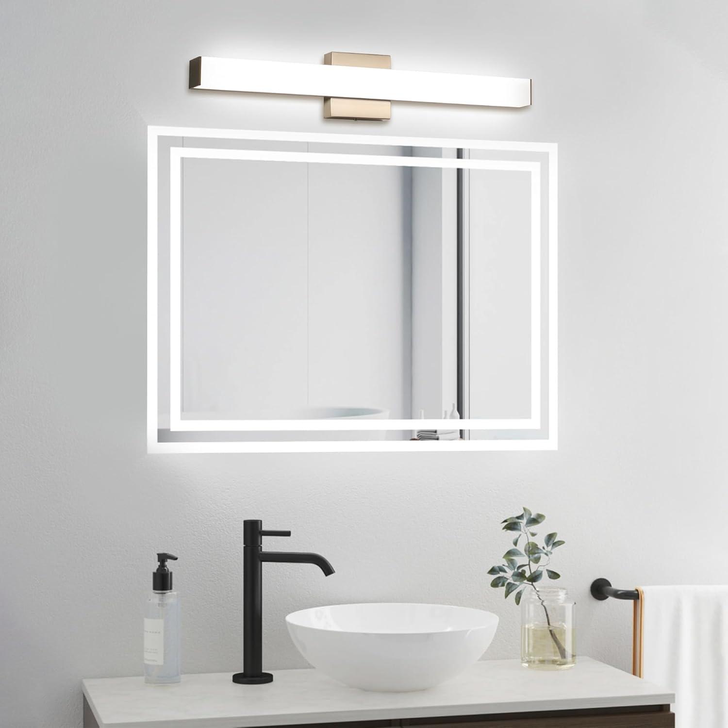 Bathroom Vanity Light Brushed Nickel Square LED 24 inch 14W 4000K Natural White Light Wall Bar Lighting Fixtures Over Mirror
