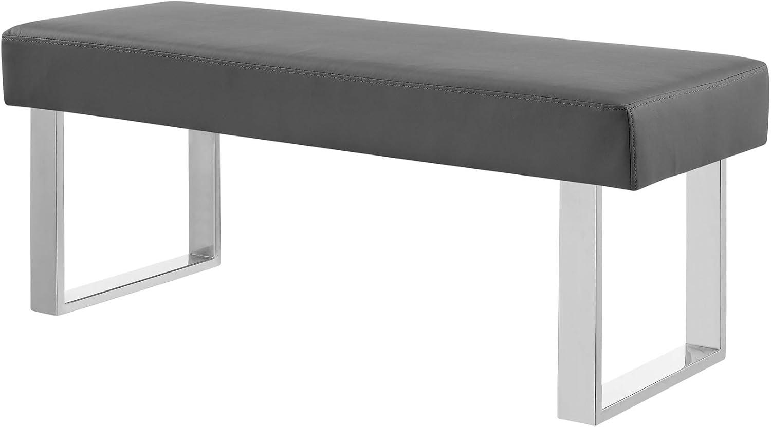 Amanda 48'' Gray Faux Leather and Chrome Bench