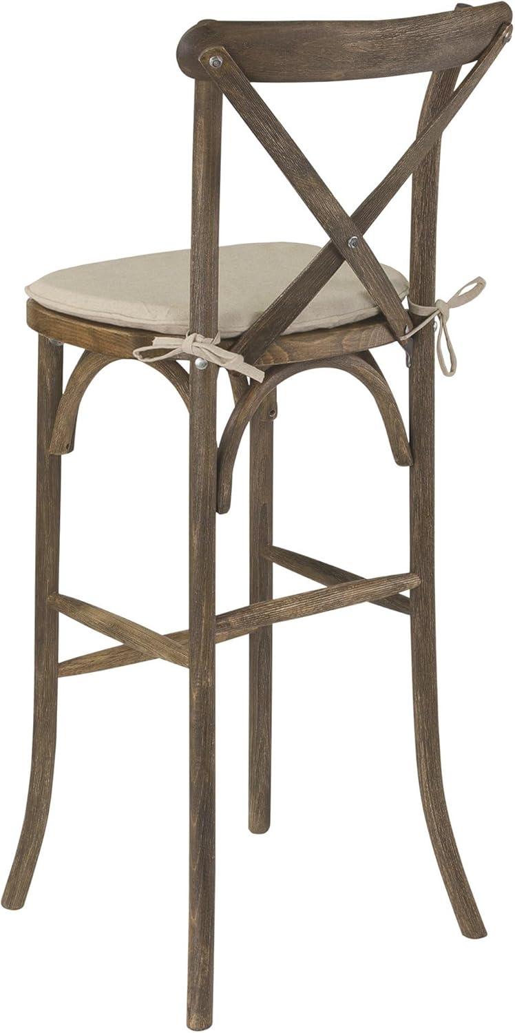 Flash Furniture HERCULES Series Dark Antique Wood Cross Back Barstool with Cushion