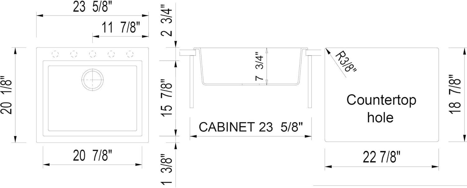 23.63'' L Drop-In Single Bowl Granite Kitchen Sink