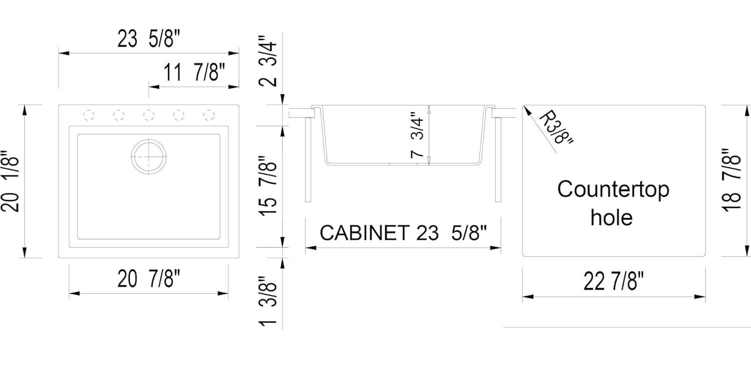 23.63'' L Drop-In Single Bowl Granite Kitchen Sink