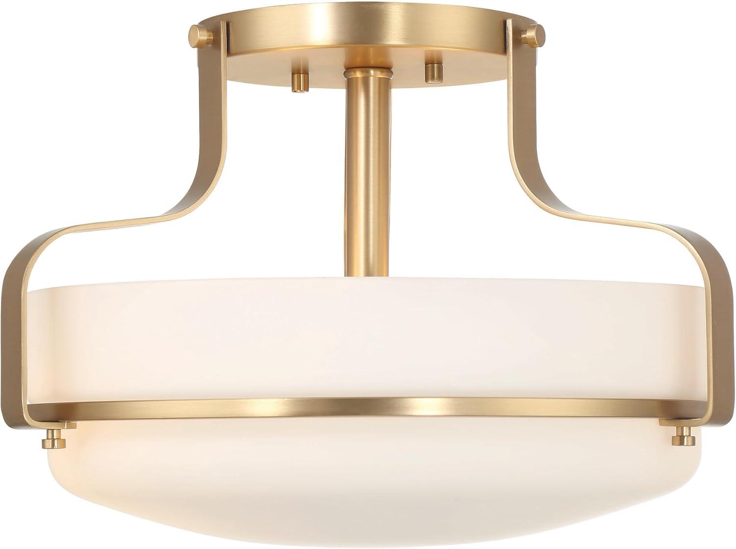 Robert Stevenson Lighting Allegra Etched Opal Glass and Metal Semi-Flush Mount Ceiling Light: Scalloped Drum Design