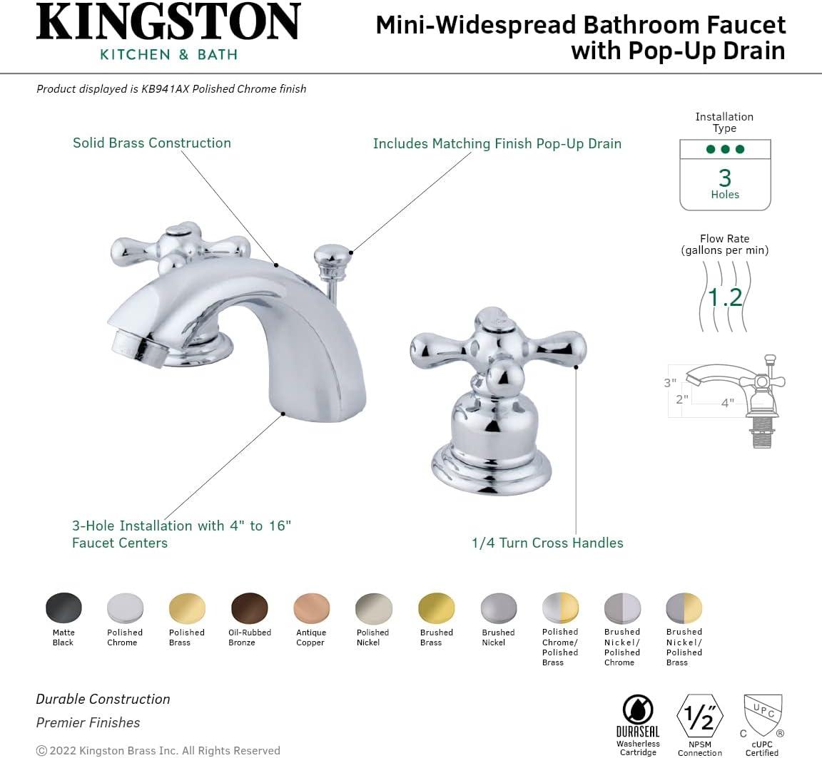 Kingston Brass Victorian Two-Handle 3-Hole Deck Mount Mini-Widespread Bathroom Faucet with Plastic Pop-Up