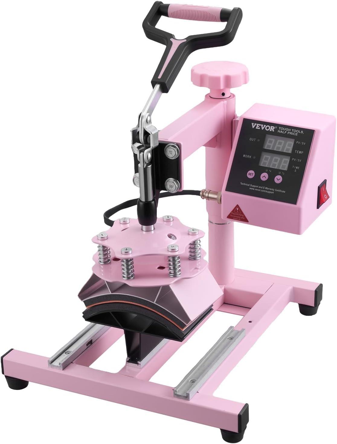 VEVOR Heat Press Machine 15x15 inch, Heat Press Machine for T-Shirts, 5 in 1 Heat Press with 30 OZ Tumbler Press, Combo Tumbler Heat Press Machine Sublimation for Hat Cap Mug Plate, Pink