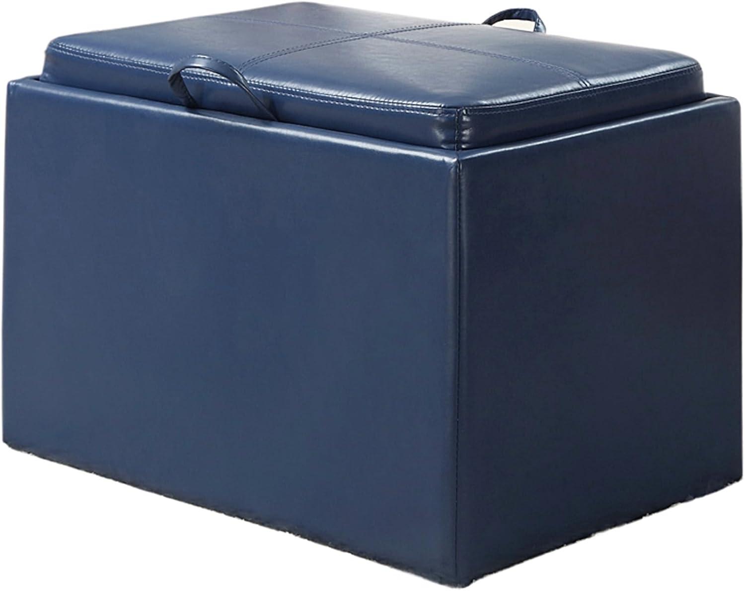 Convenience Concepts Designs4Comfort Accent Storage Ottoman with Reversible Tray, Blue Faux Leather