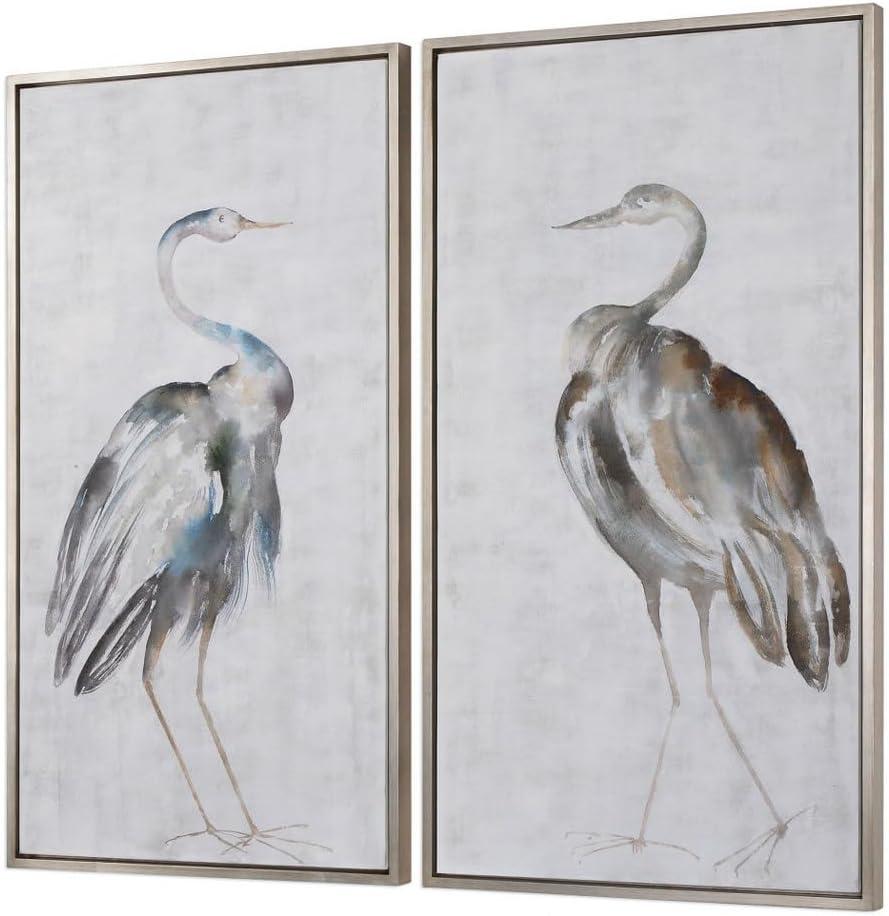 Summer Birds White and Gray Framed Canvas Art Set