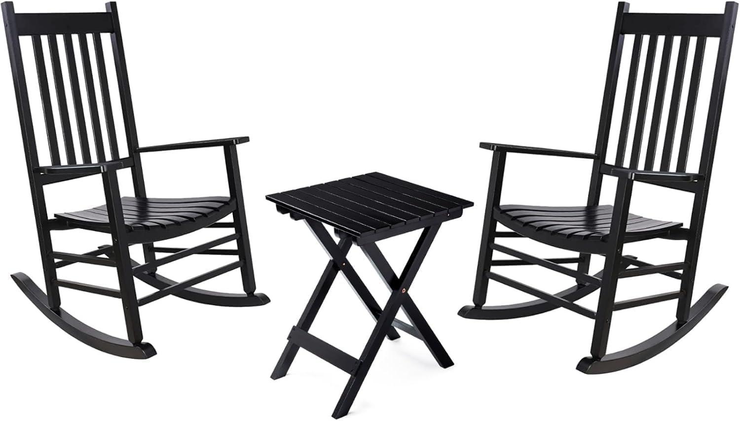 Comfortable Black Wooden Rocking Chair with Wavy Backboard - 68.5*86*115CM for Relaxation in Living Room or Patio