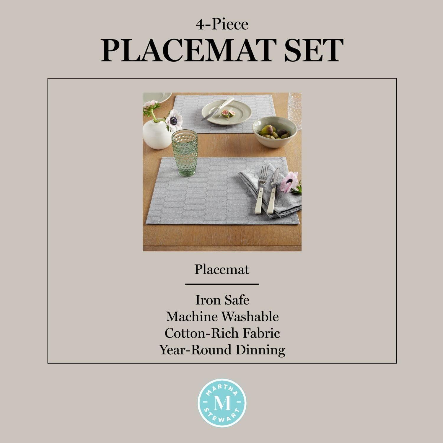 Martha Stewart Honeycomb Modern Farmhouse Reversible Placemat Set (Set of 4)