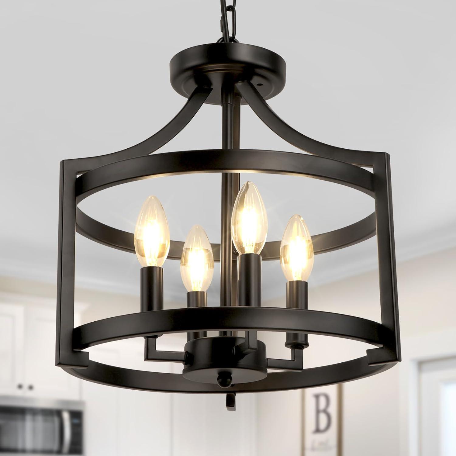 Black Metal 4-Light Adjustable Cage Chandelier