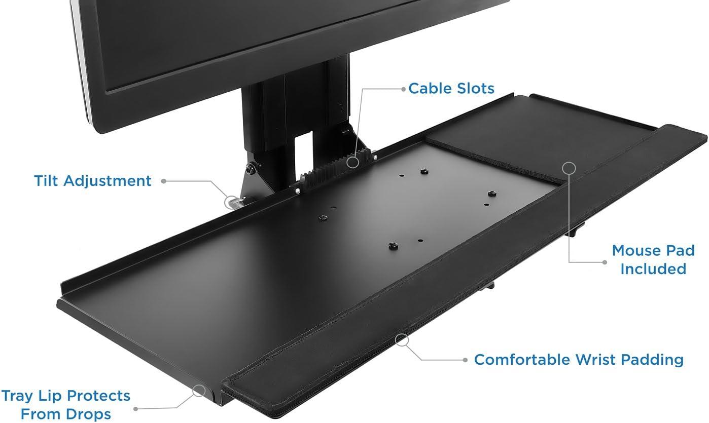 Mount-It! Monitor and Keyboard Wall Mount with CPU Holder, Height Adjustable Standing VESA Keyboard Tray, 25 Inch Wide Platform with Mouse Pad