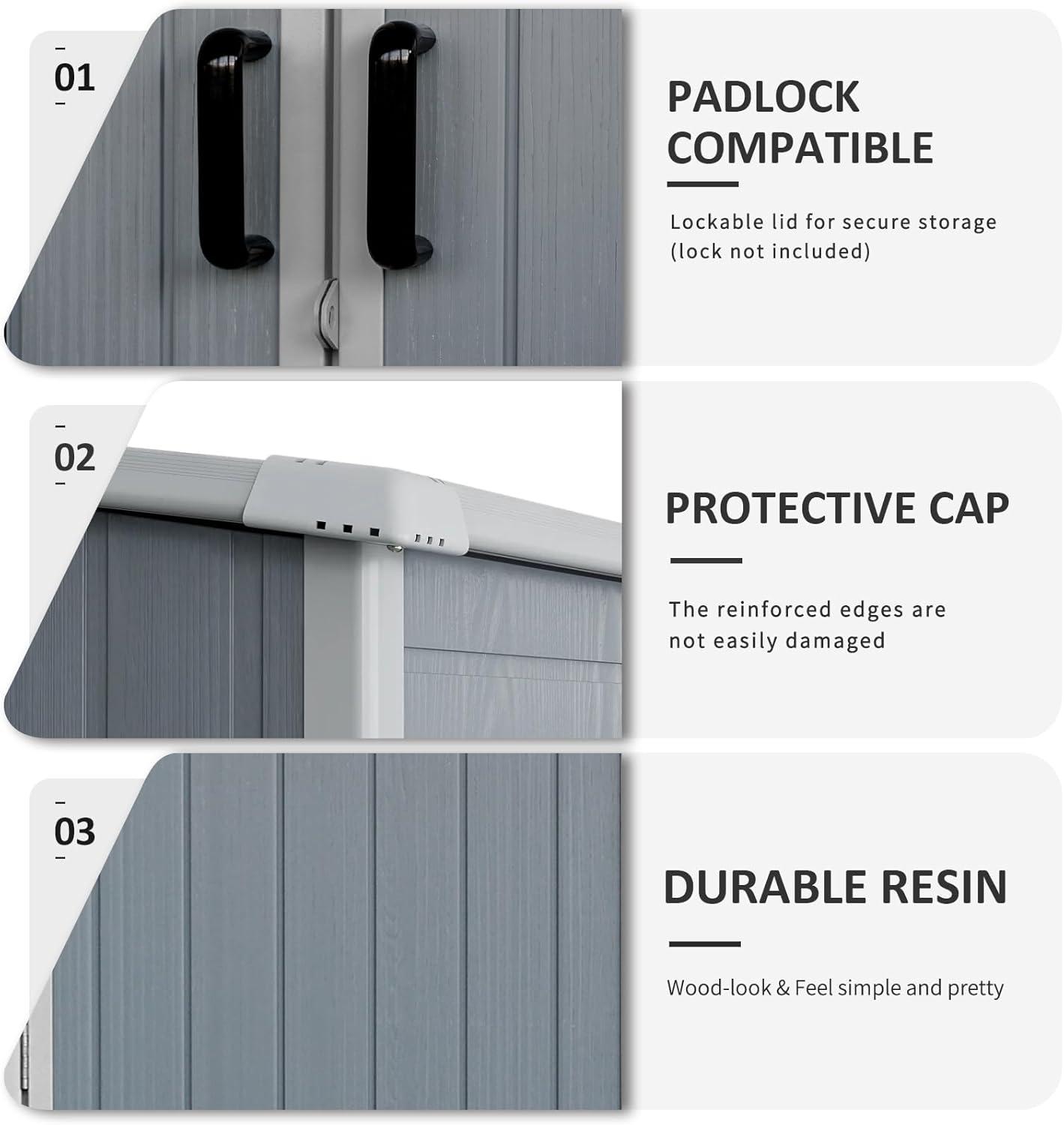 5x3ft Gray Resin Double Door Outdoor Storage Shed