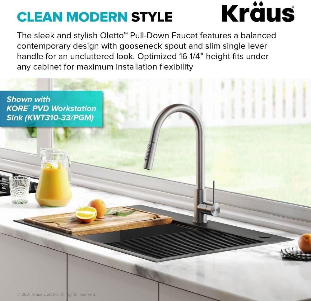 KRAUS Oletto Contemporary Pull-Down Single Handle Kitchen Faucet in Spot Free Stainless Steel, KPF-3104SFS