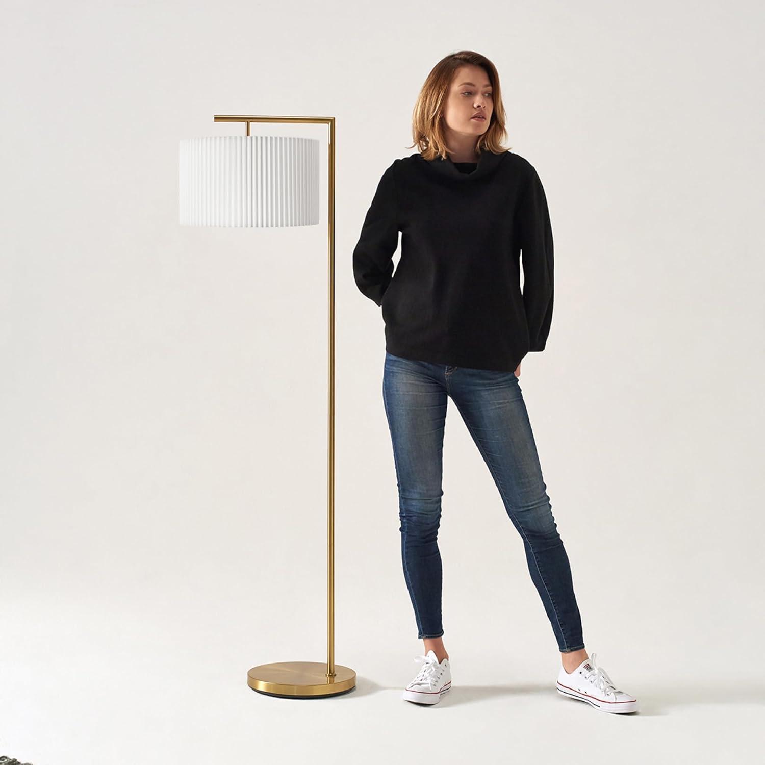 Montage Modern 60 in. Mid-Century Modern LED Floor Lamp with Fabric Drum Shade