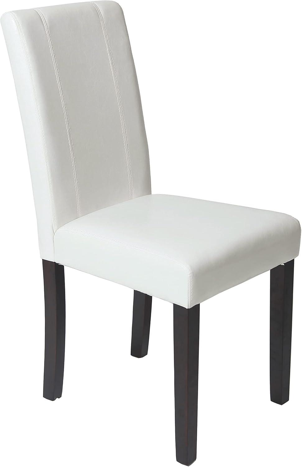 Roundhill Urban Style Solid Wood Faux Leather Parsons Chair, White, Set of 2