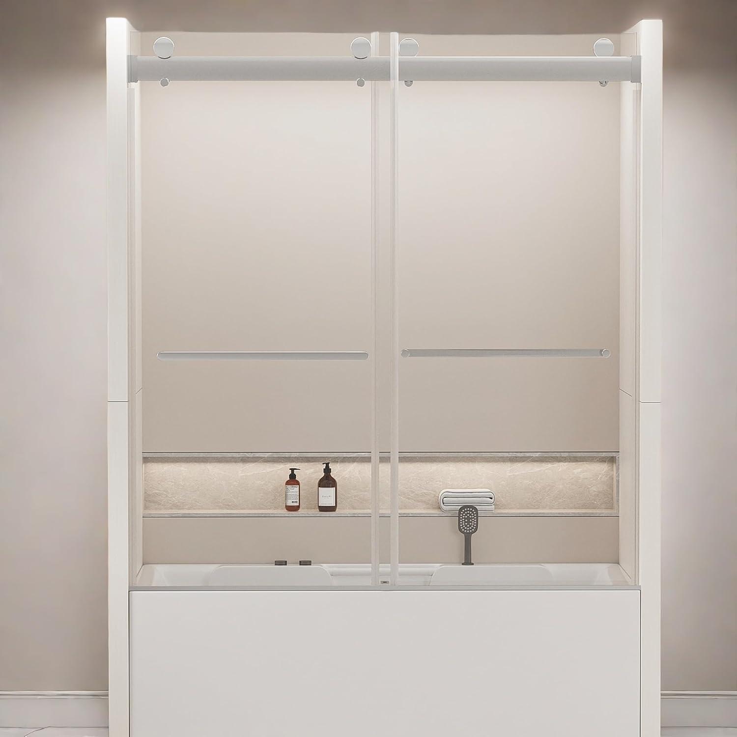 56-60 In. X 76 In Double Sliding Shower Door, 5/16 In Clear Tempered Glass Easy-Clean Coating Chrome