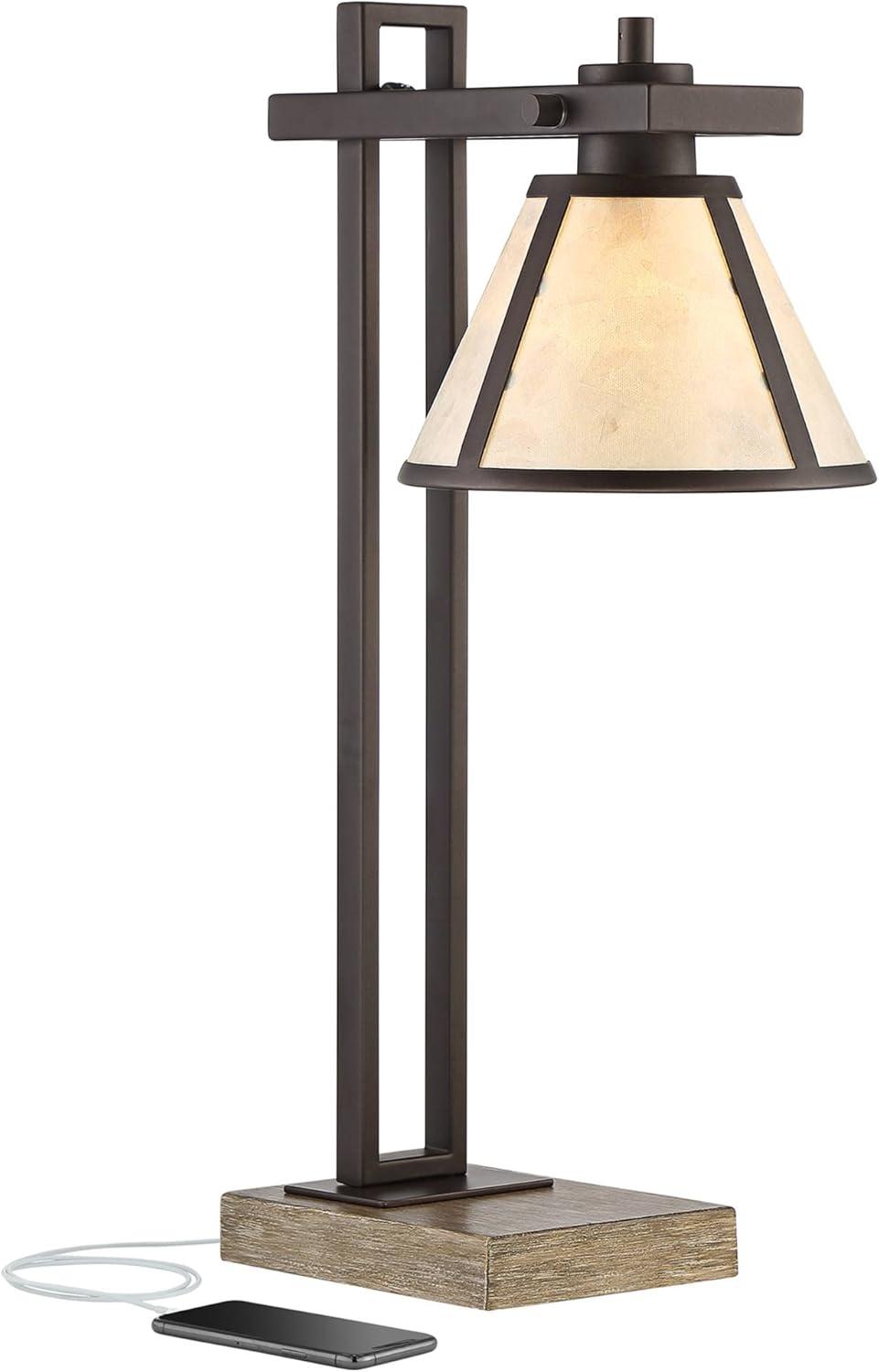 Franklin Iron Works Maricopa Rustic Farmhouse Desk Lamp 21 1/4" High Bronze Metal with USB and AC Power Outlet Mica Shade for Bedroom Living Room Home