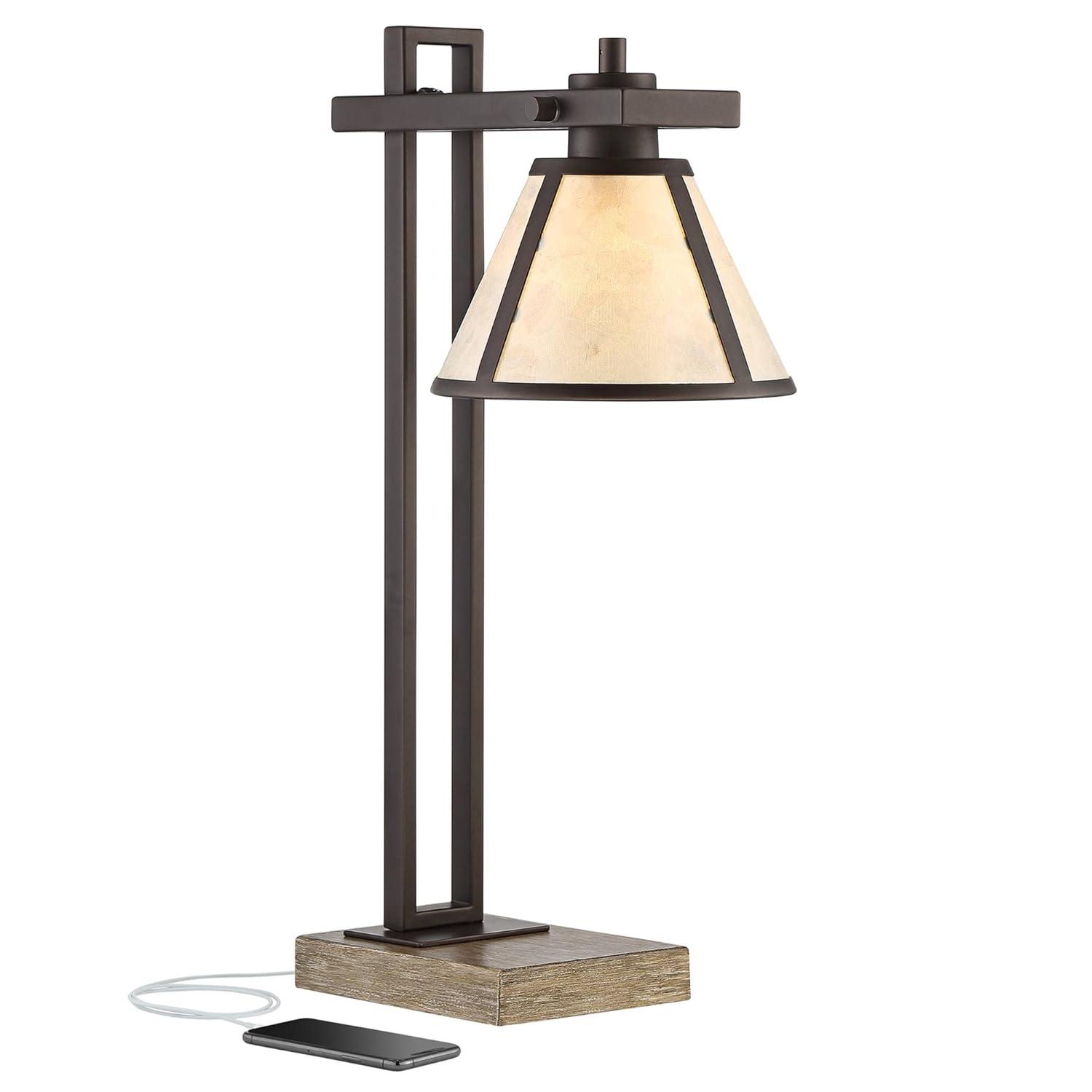 Franklin Iron Works Maricopa Rustic Farmhouse Desk Lamp 21 1/4" High Bronze Metal with USB and AC Power Outlet Mica Shade for Bedroom Living Room Home