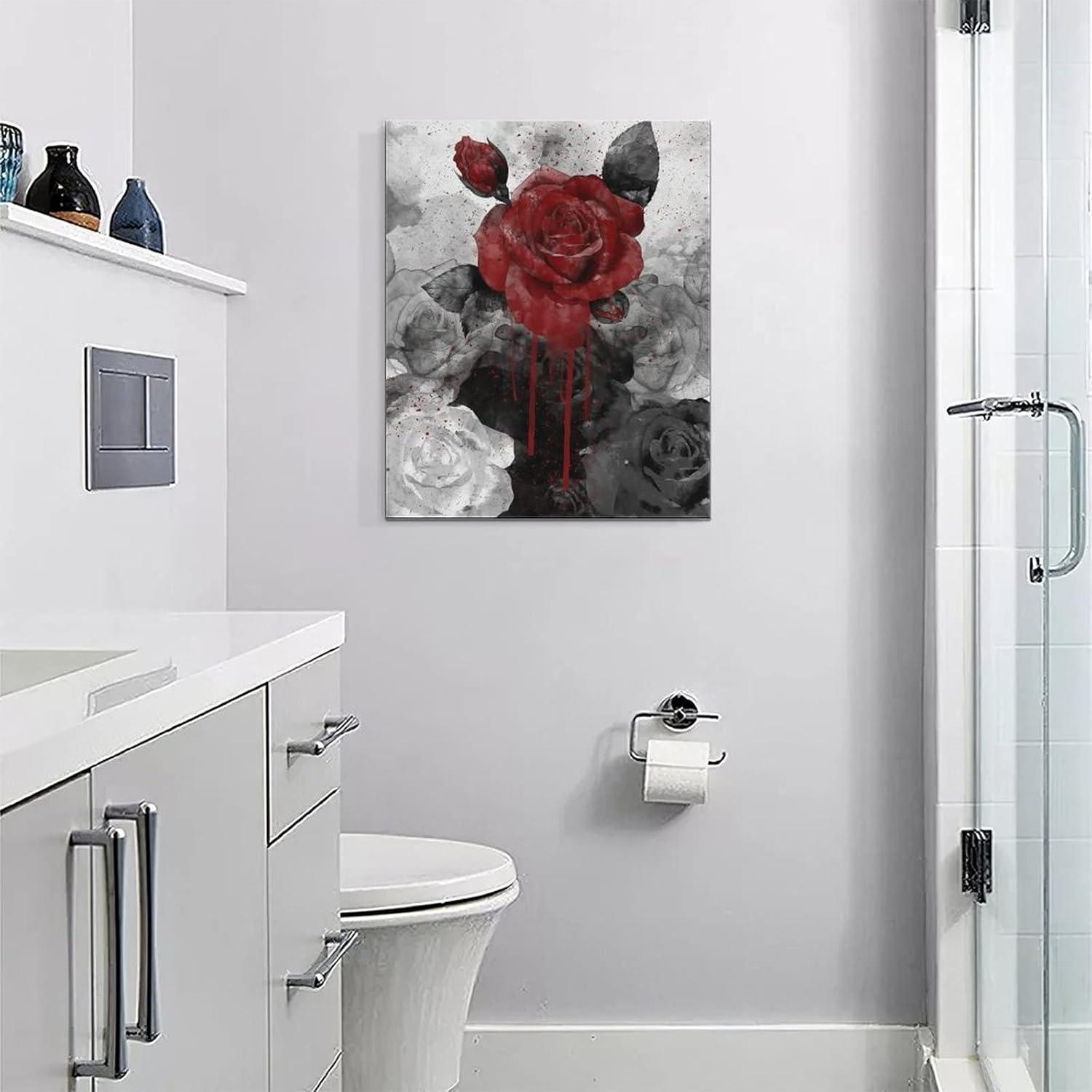 Vintage Black and Red Rose Canvas Wall Art