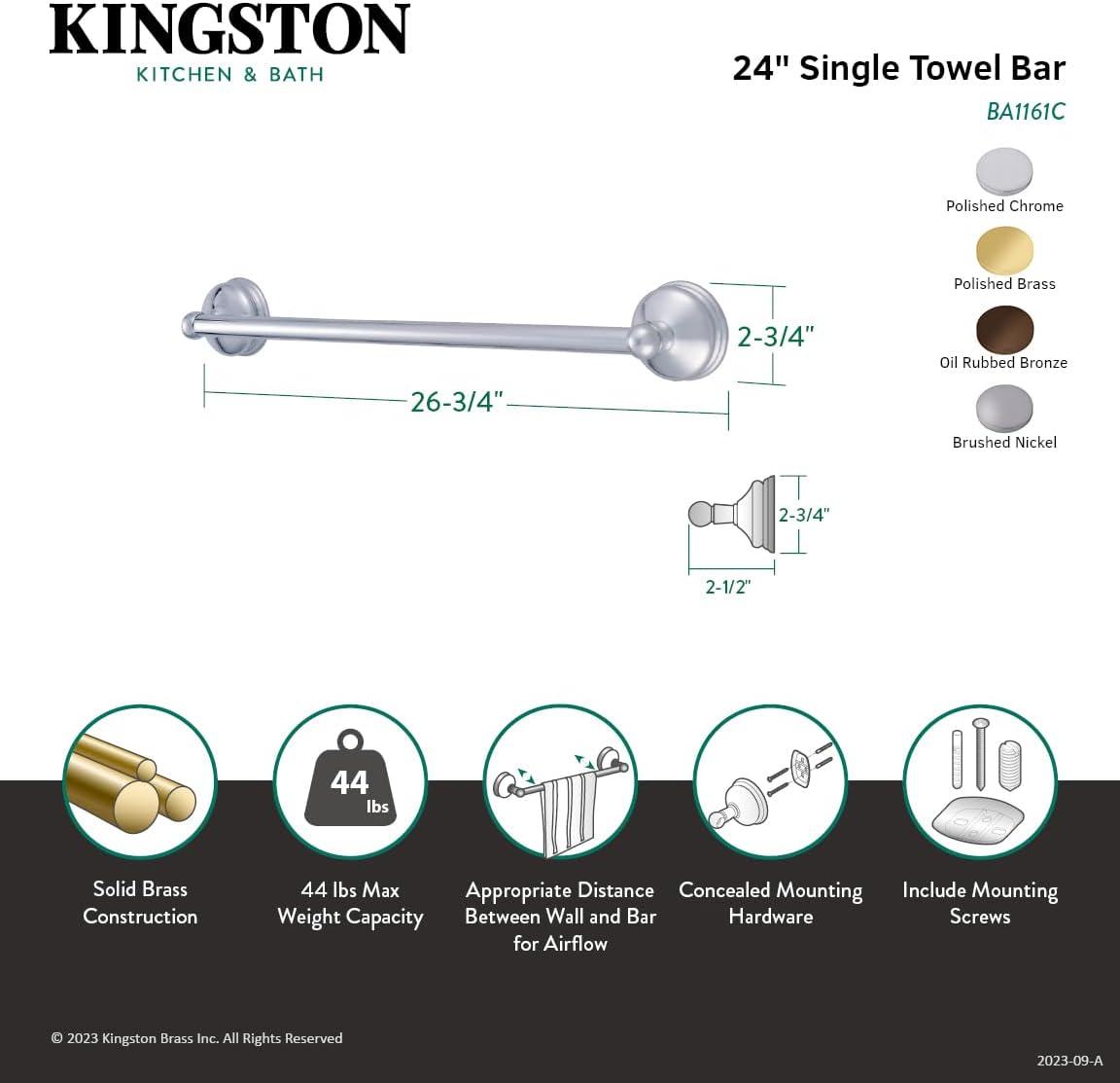 Polished Brass 24-Inch Wall Mounted Towel Bar