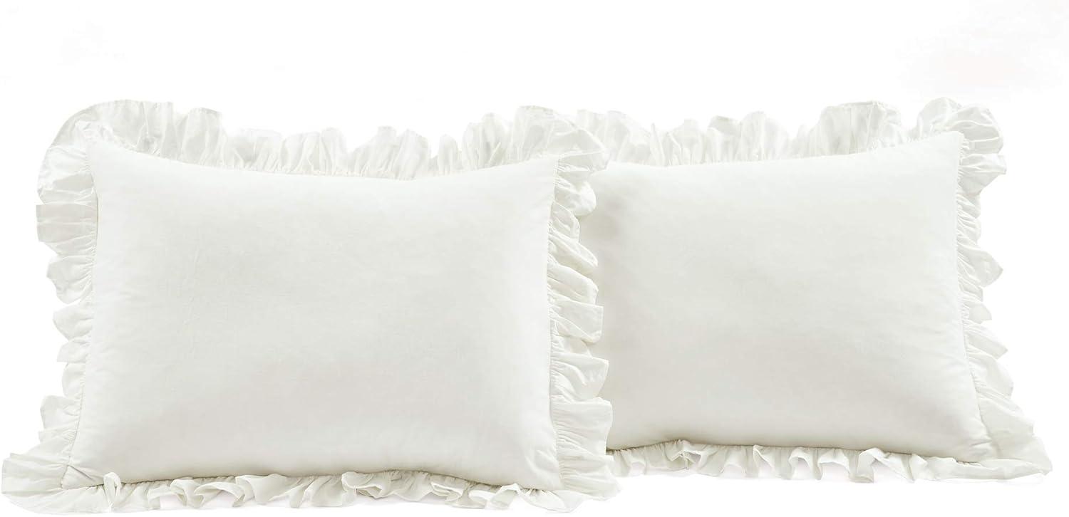 Off-White Ruffled Cotton Full/Queen Duvet Cover Set