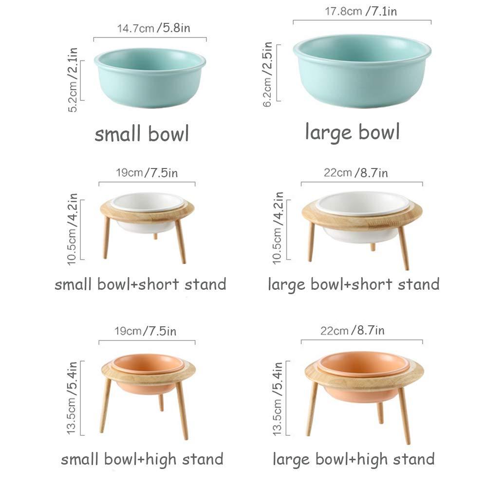 LIONWEI LIONWELI Blue Ceramic Adjustable Elevated Raised Pet Bowl with Wood Stand for Cats and Dogs No Spill Pet Food Water Feeder (3 Installation Methods for Different Height) Large
