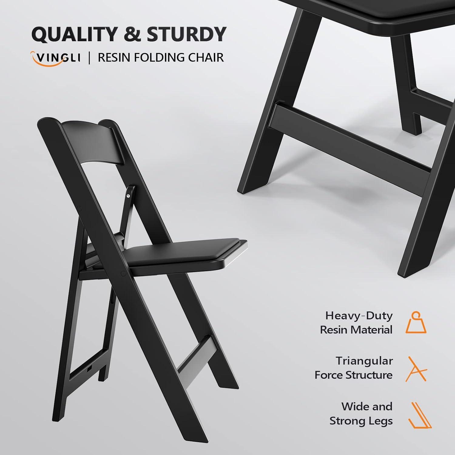 FCH Plastic Folding Chair with Padded Seat, Resin Foldable Chairs with Soft Cushion, Comfortable and Sturdy, Suitable for Indoor and Outdoor, Parties, Weddings, Commercial Events, Black, 1 Pack