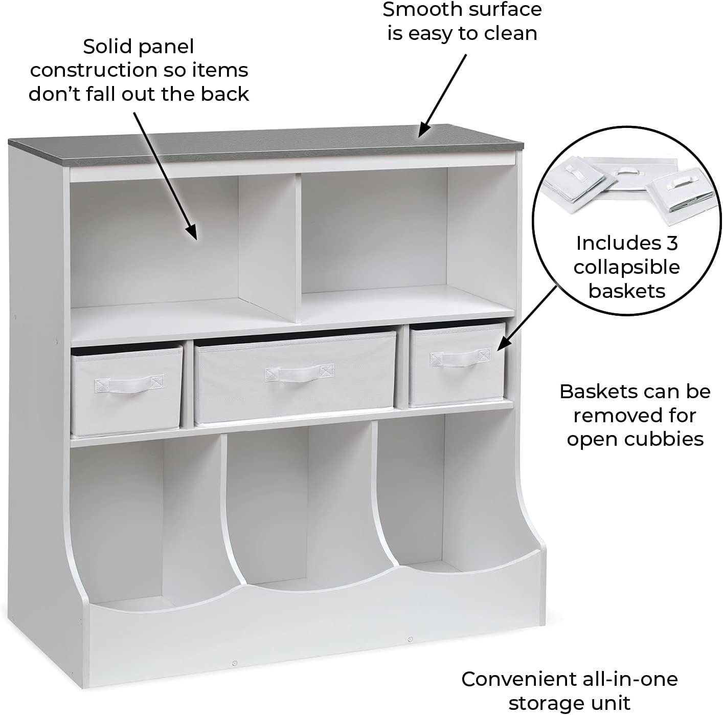 Badger Basket Combo Bin Storage Unit with Three Baskets - Solid White/Woodgrain Gray