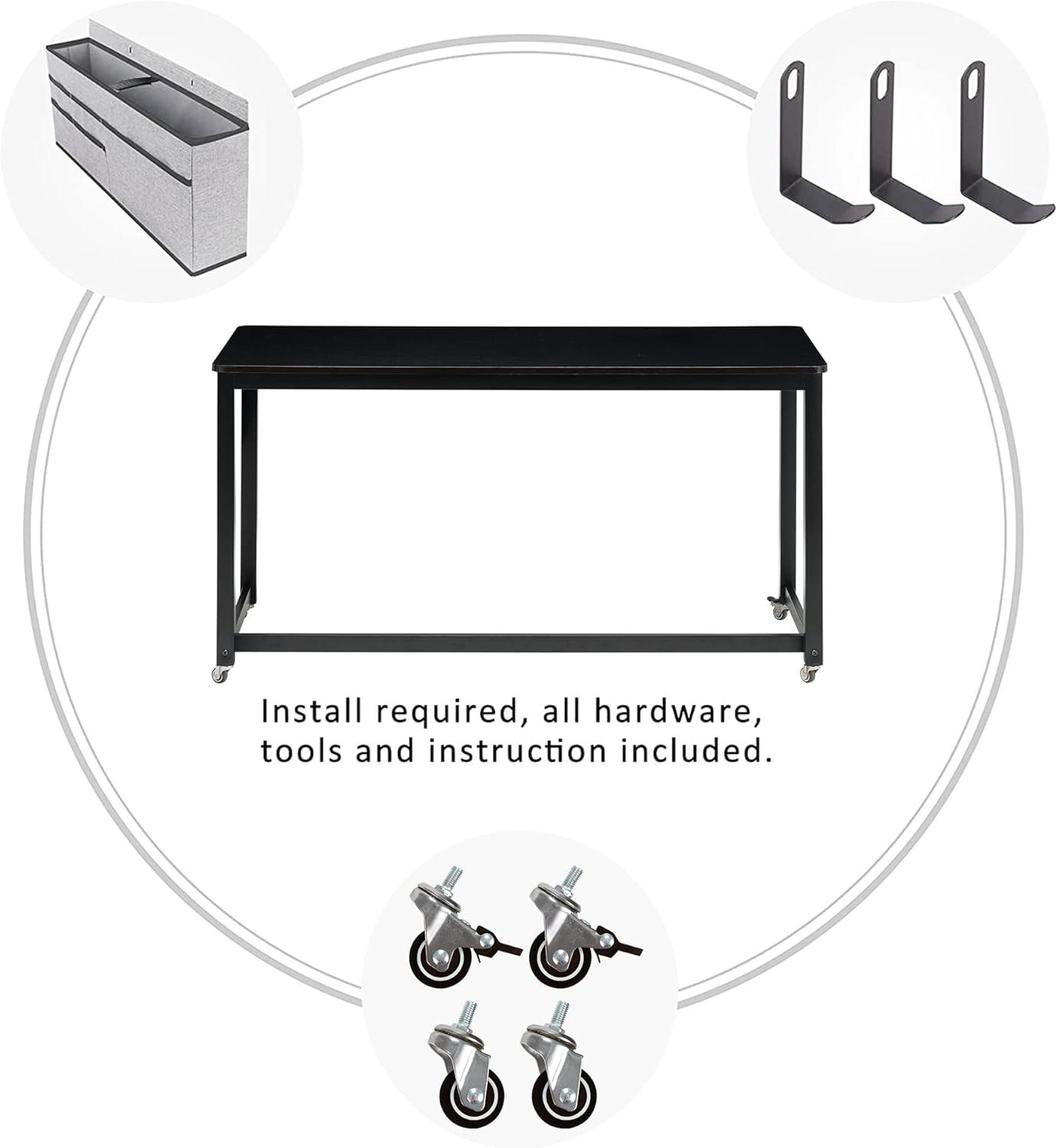 AHB 39" Rolling Computer Desk with 4 Smooth Wheels, Simple Style Mobile Writing Desk Home Office Study Table Movable Workstation with Metal Frame
