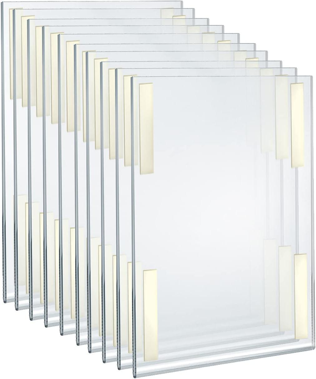 Self Adhesive Clear Acrylic Wall Sign Holder Frame 11" W x 17" H - Portrait / Vertical, 10-Pack (Set of 10)