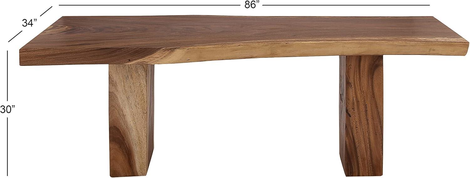 Wood Handmade Live Edge Light Brown Dining Table with Block Style Base