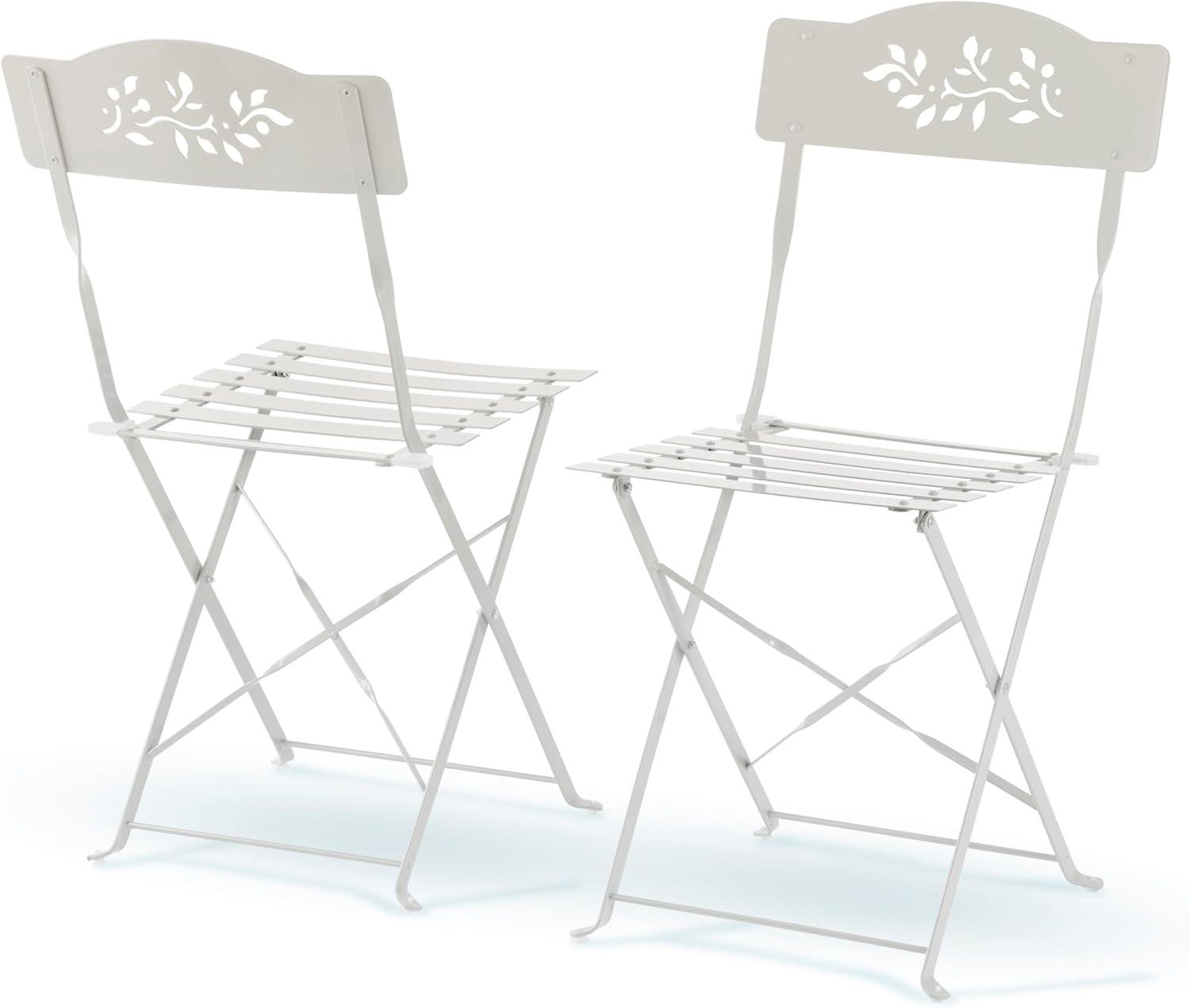 Alpine Corporation 3-Piece Metal Floral Patio Bistro Set with Table and 2 Chairs, White