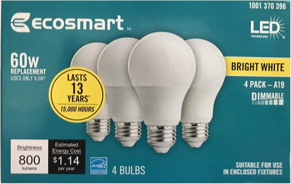 EcoSmart LED 8.5W (60W Equivalent) Daylight General Purpose Led Lights, Dimmable (4 Pack)