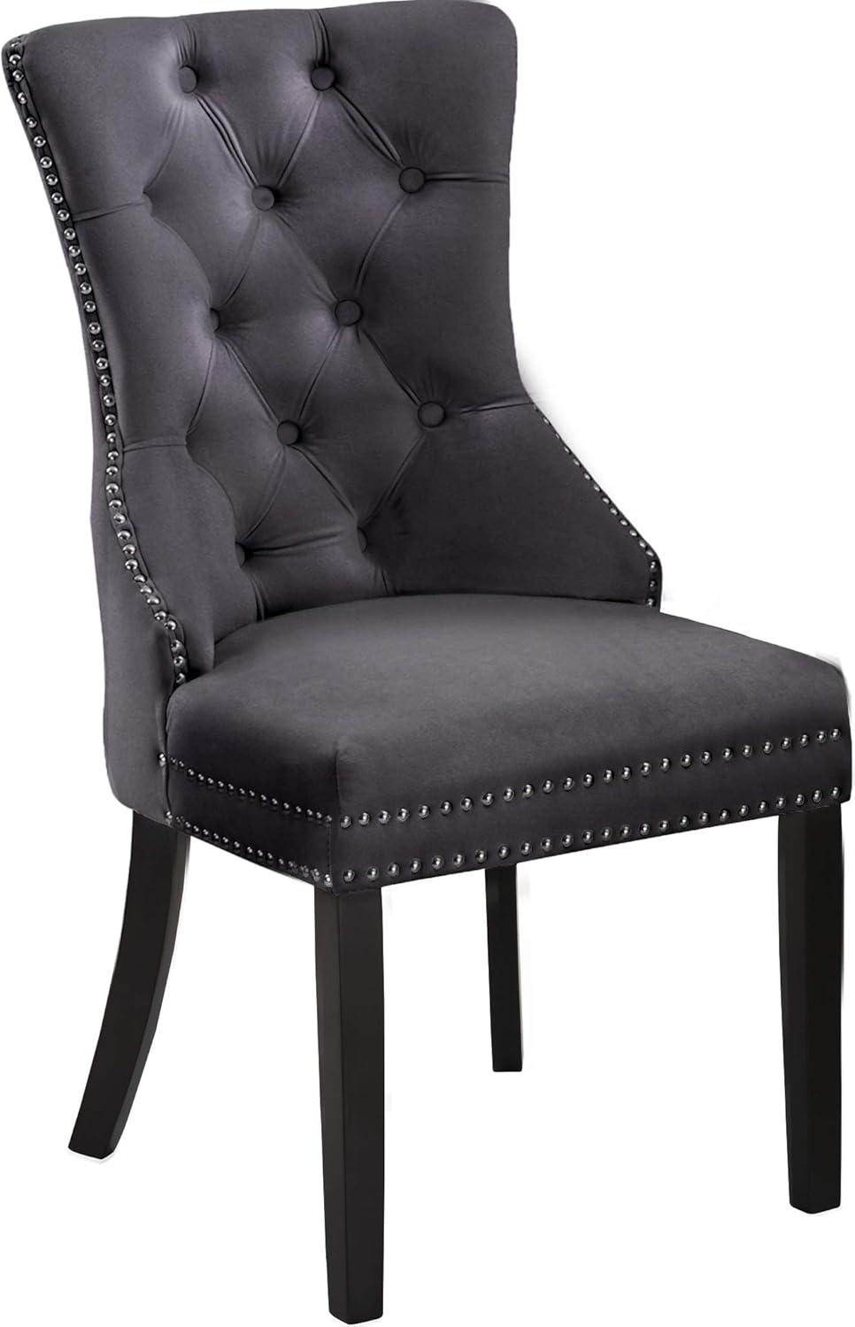 Nikki Grey Velvet Upholstered Dining Chair with Espresso Wood Legs