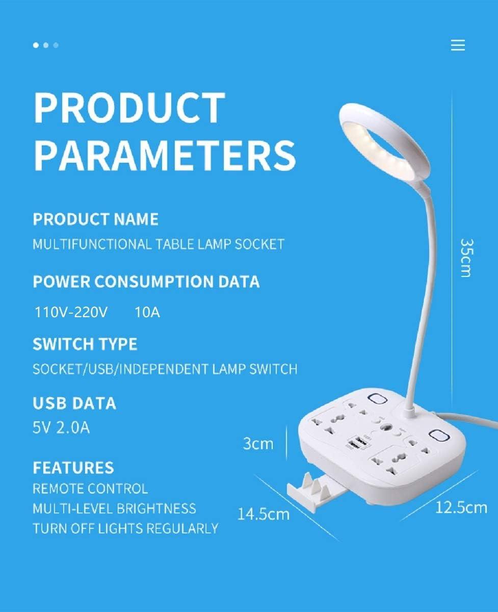 White Adjustable LED Desk Lamp with USB Ports and Power Outlets