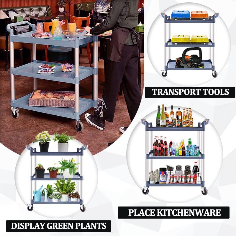 Service Cart Heavy Duty 3-Shelf Rolling Utility/Push Cart with Lockable Wheels, 360 lbs. Capacity, for Foodservice/Restaurant/Cleaning