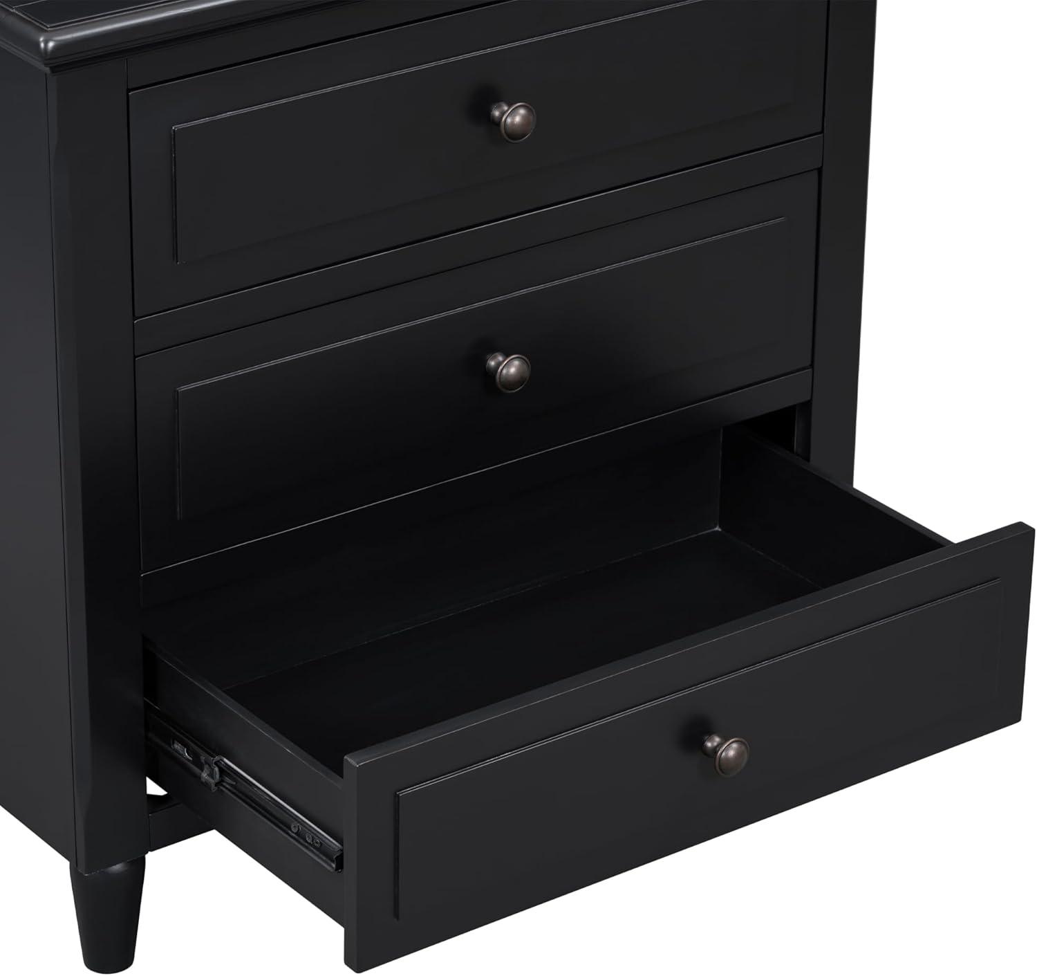 Black 28'' Modern 3-Drawer Wood Nightstand