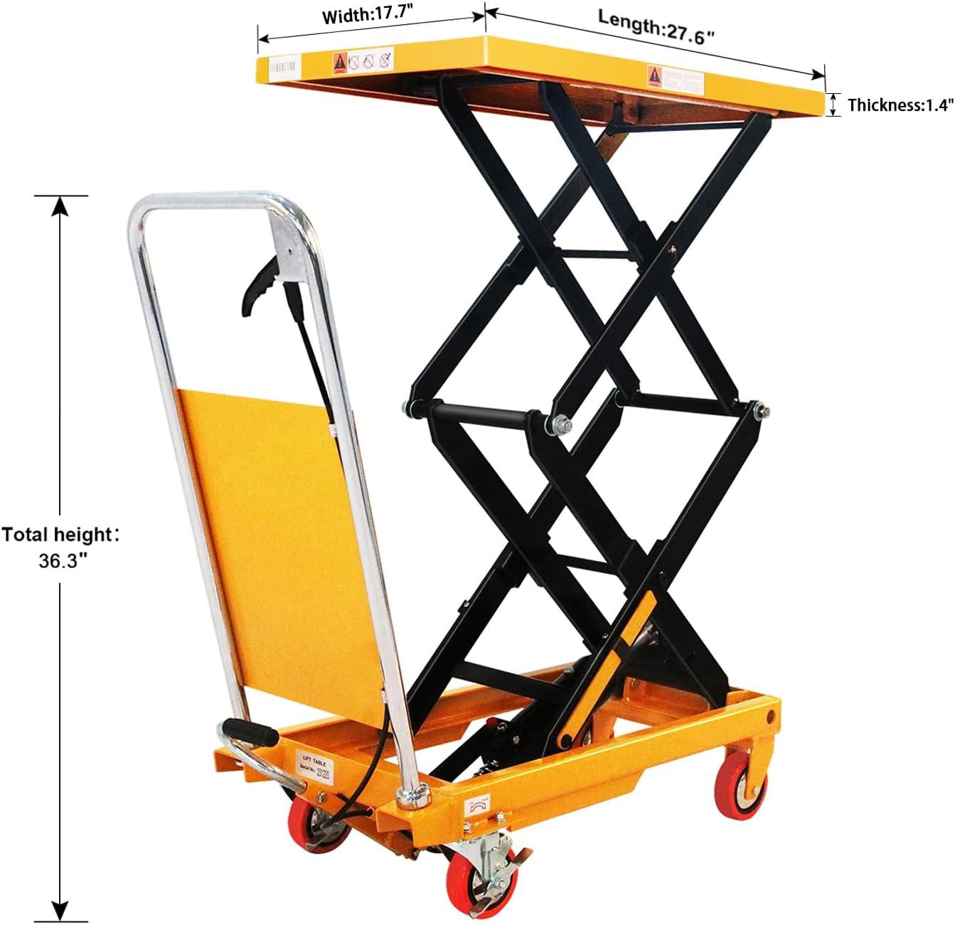 APOLLOLIFT 330lb Scissor Lift Table Cart Hydraulic Hand  Lift Table W/ 43.3" Lift Double Scissor Steel