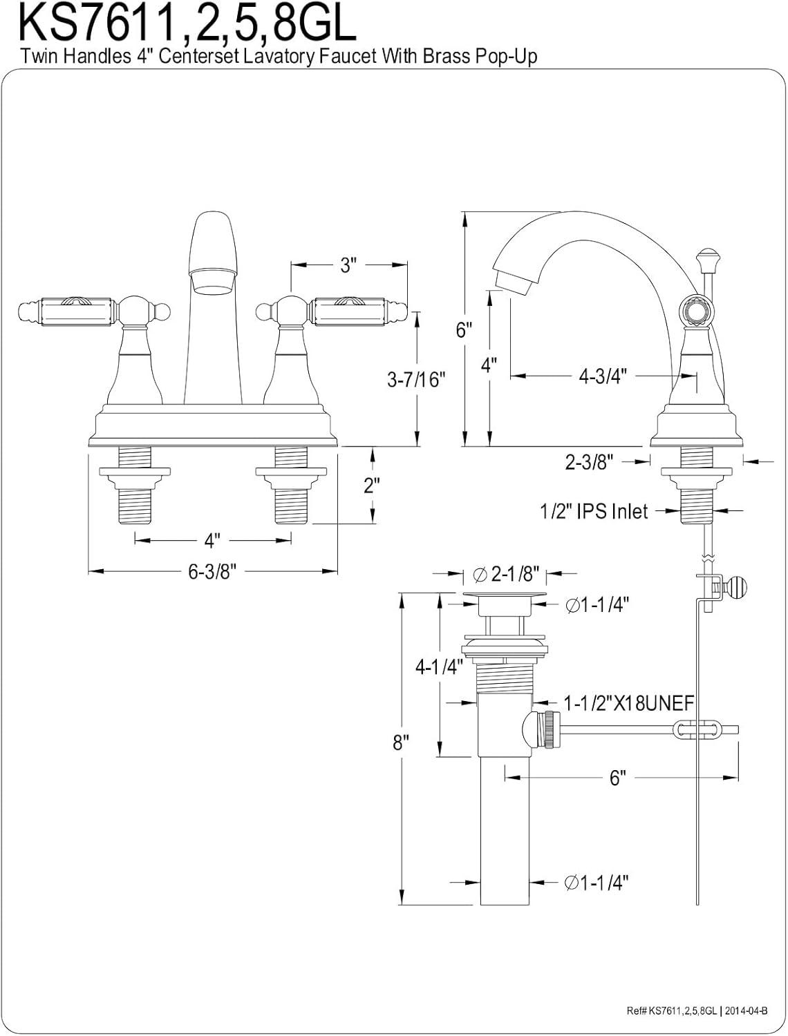 Kingston Brass KS7612GL 4 in. Centerset Bathroom Faucet, Polished Brass