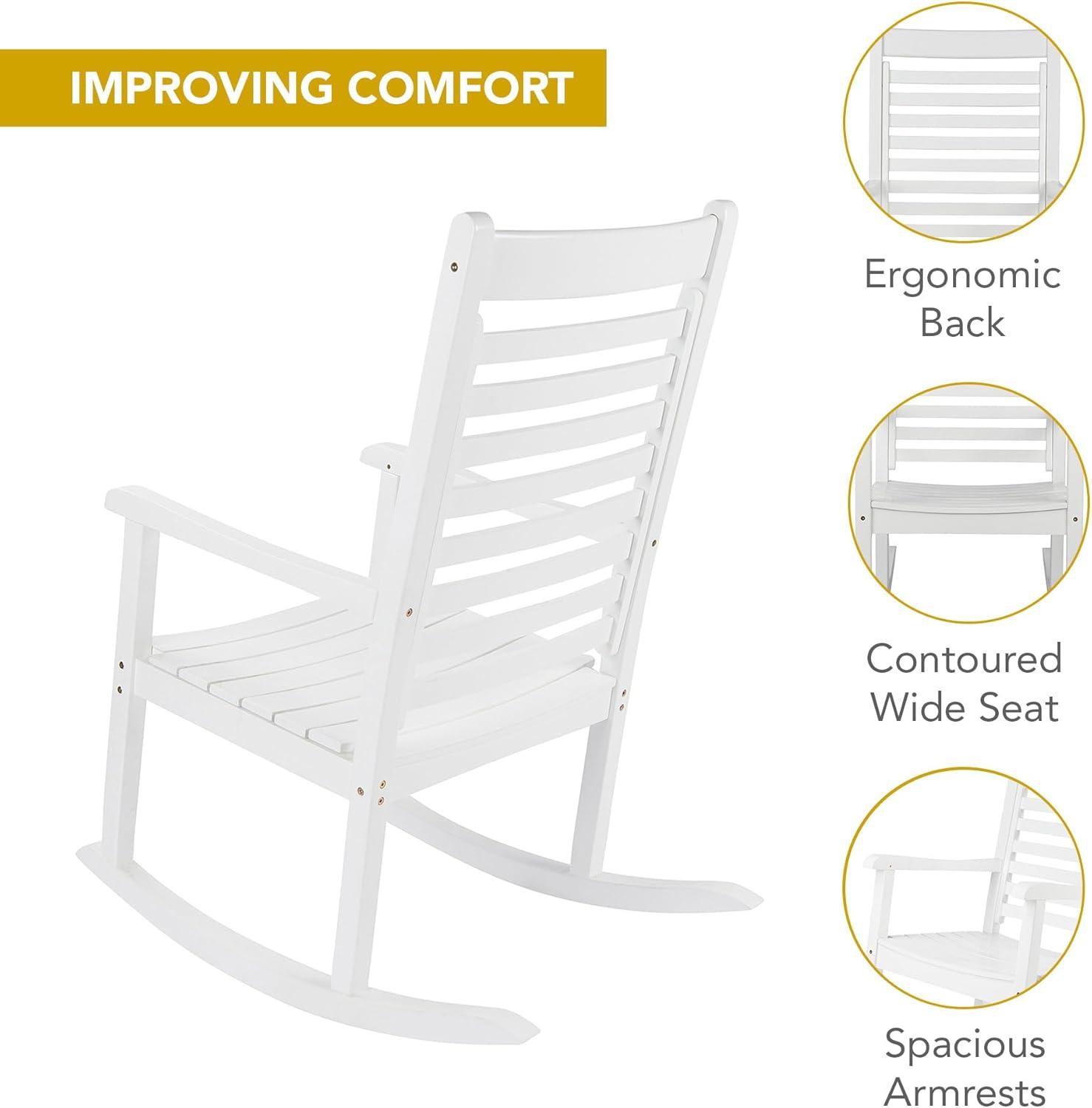 Shine Company Modern Wood Rocking Chairs, Ergonomic Wide Seat Porch Rockers, 2-Pack, White