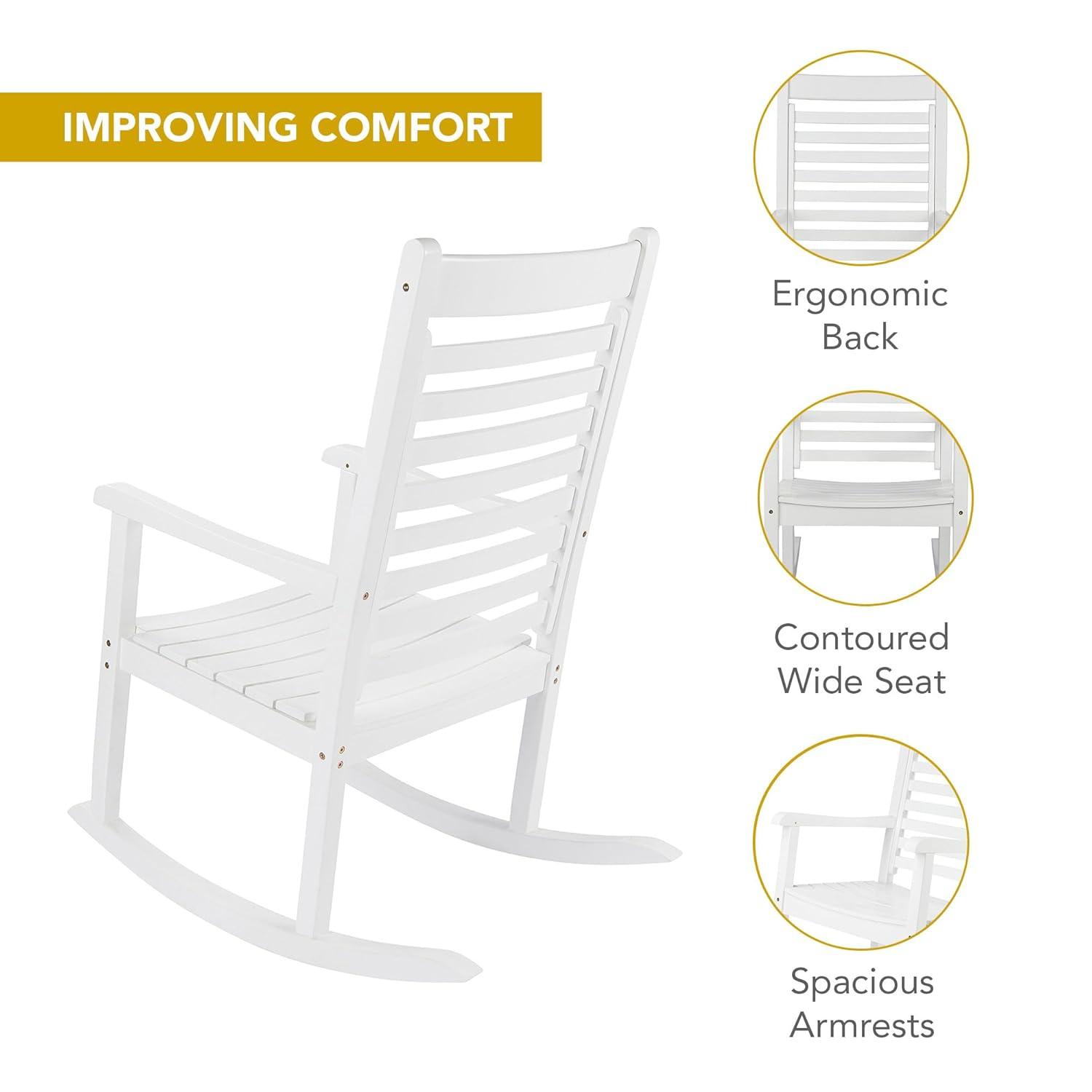 Shine Company Modern Wood Rocking Chairs, Ergonomic Wide Seat Porch Rockers, 2-Pack, White