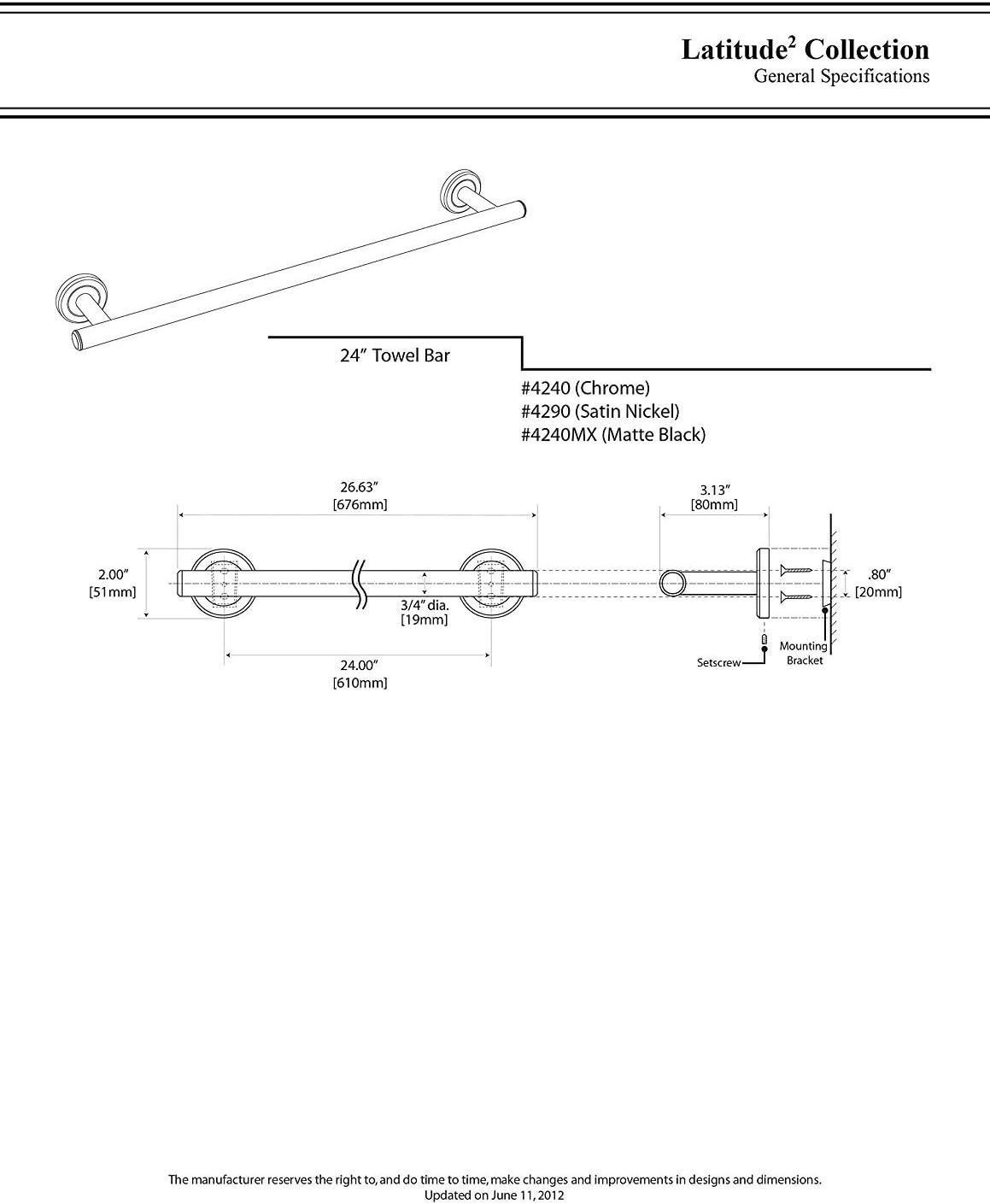 Latitude II Wall Mounted Towel Bar | Bathroom Towel Holder