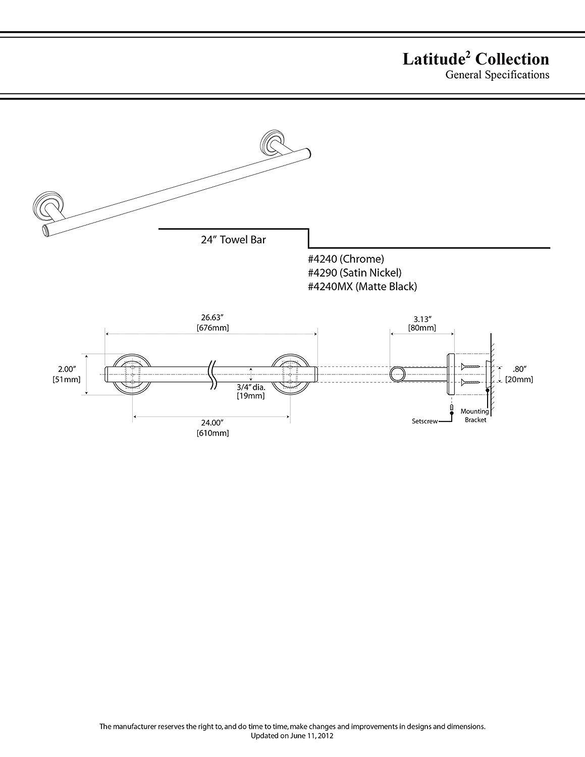 Latitude II Wall Mounted Towel Bar | Bathroom Towel Holder