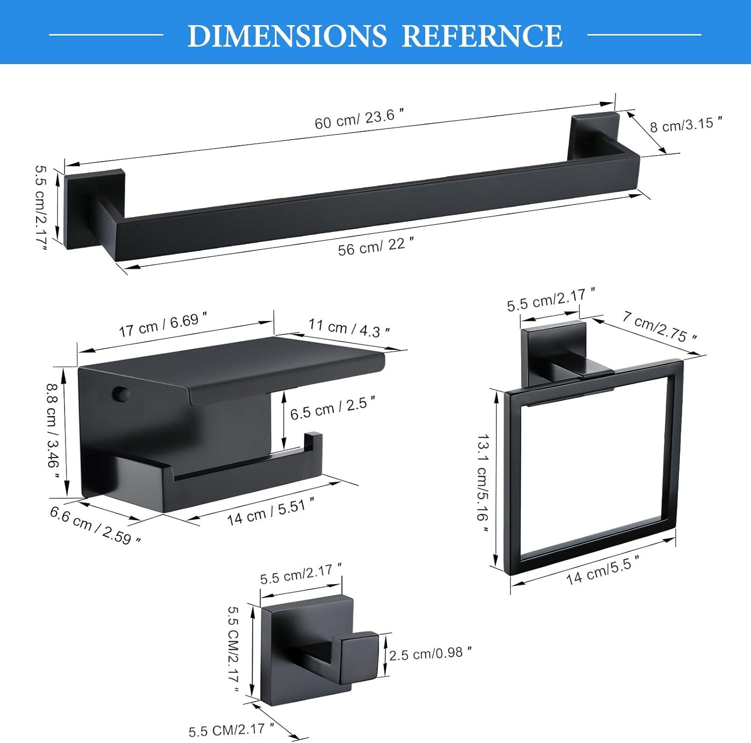 Matte Black Stainless Steel 6-Piece Bathroom Hardware Set