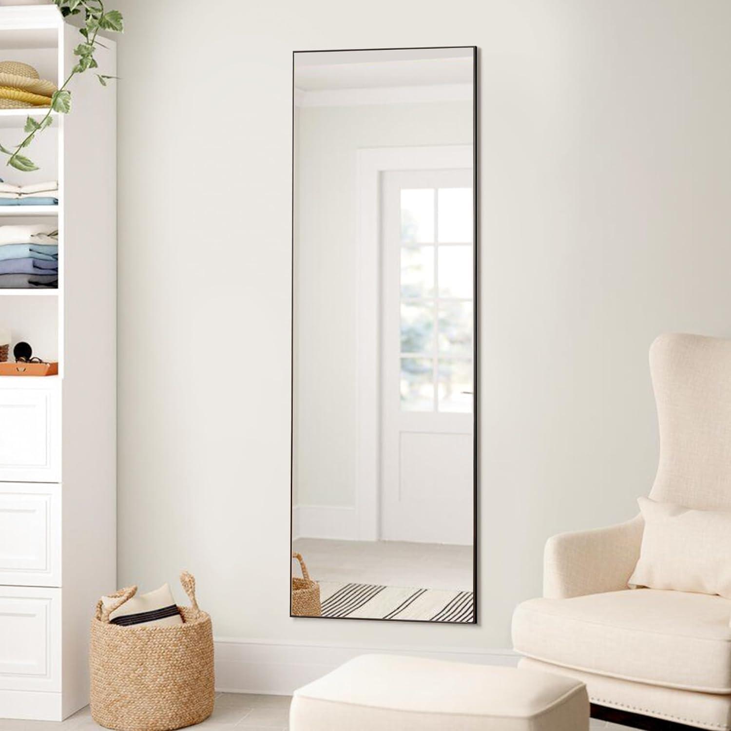 YSSOA Full Length Mirror - Standing & Leaning, Large Bedroom Mirror with Black Aluminium Frame, 65"x22"