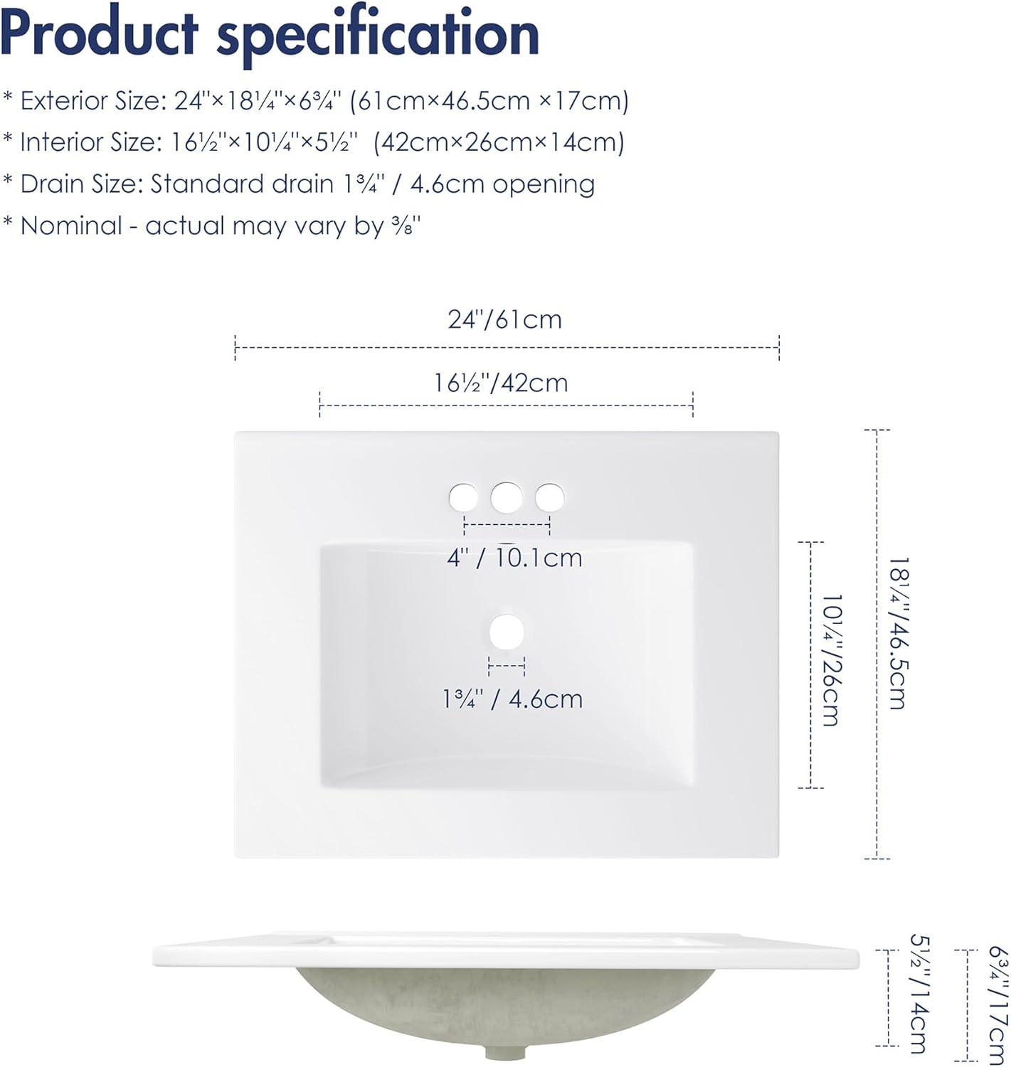 Ceramic 24" Single Bathroom Vanity Top