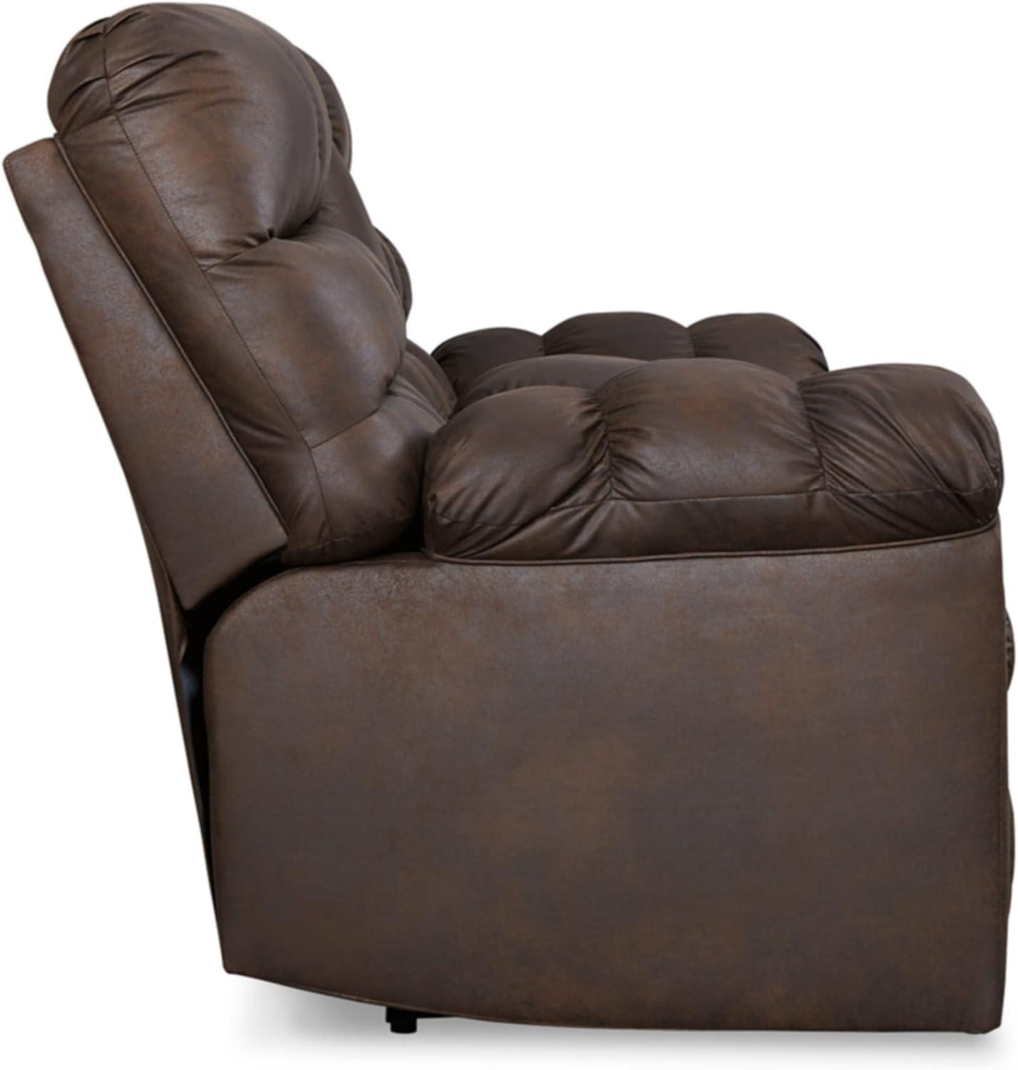 Nut Brown Faux Leather Reclining Loveseat with Cup Holder