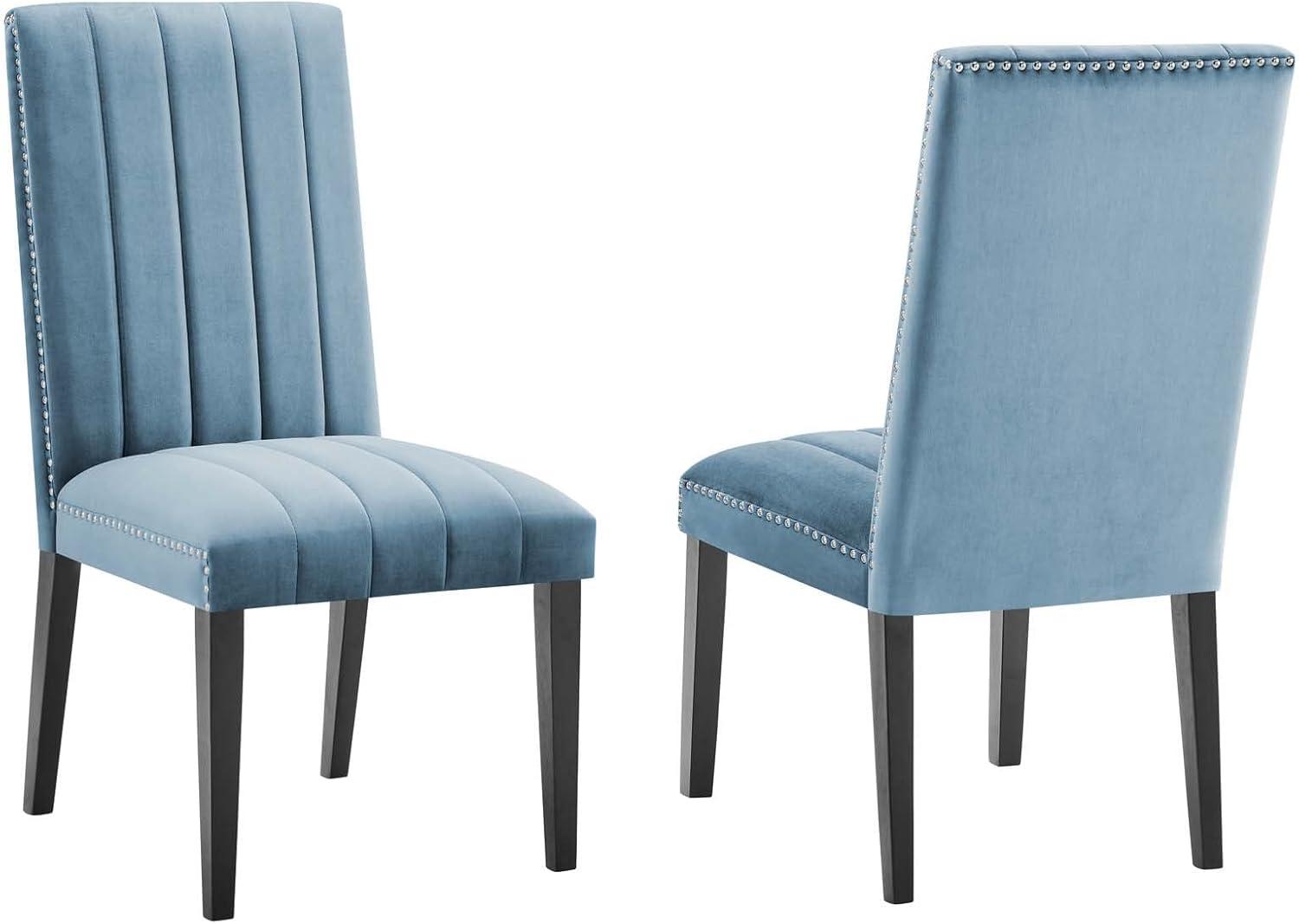 Modway Catalyst Performance Velvet Dining Side Chairs - Set of 2 in Light Blue