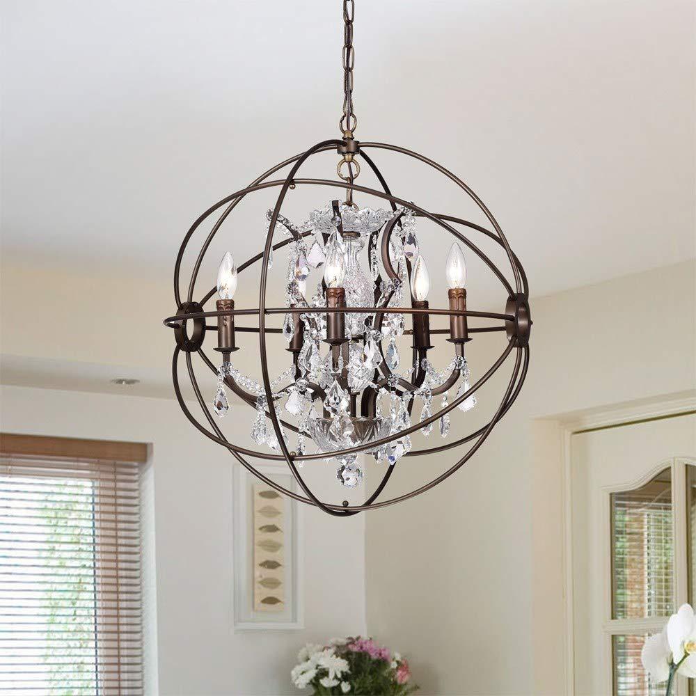 Warehouse of Tiffany Planetshaker II Antique Bronze and Crystal 6-light Chandelier