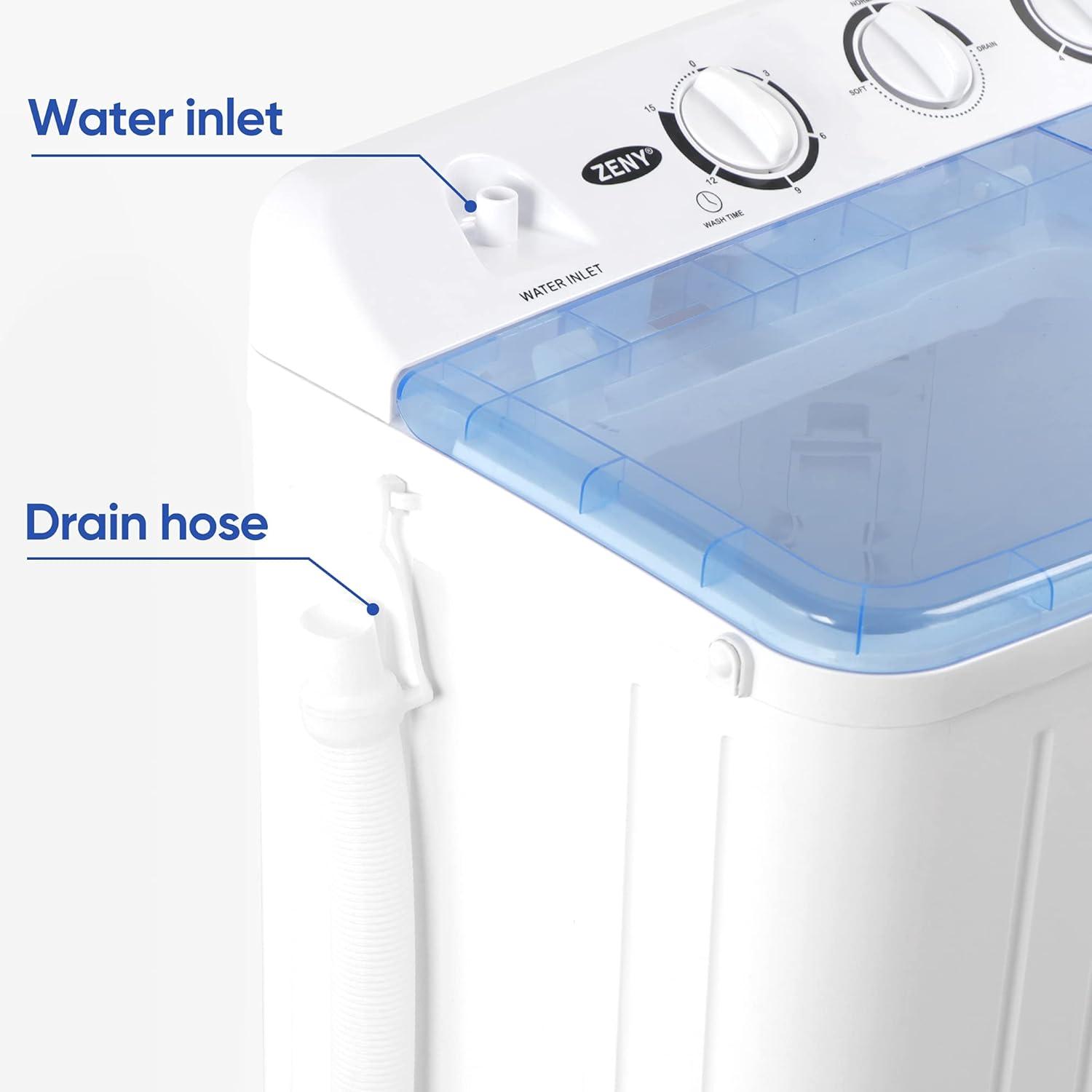 ZENY Portable Washing Machine Compact Twin Tub Laundry Washing Machine 17.6lbs Capacity, Mini Washer Dryer for Apartment RV Travelling,Semi-Automatic, 11lbs Washer, 6.6lbs Spinner