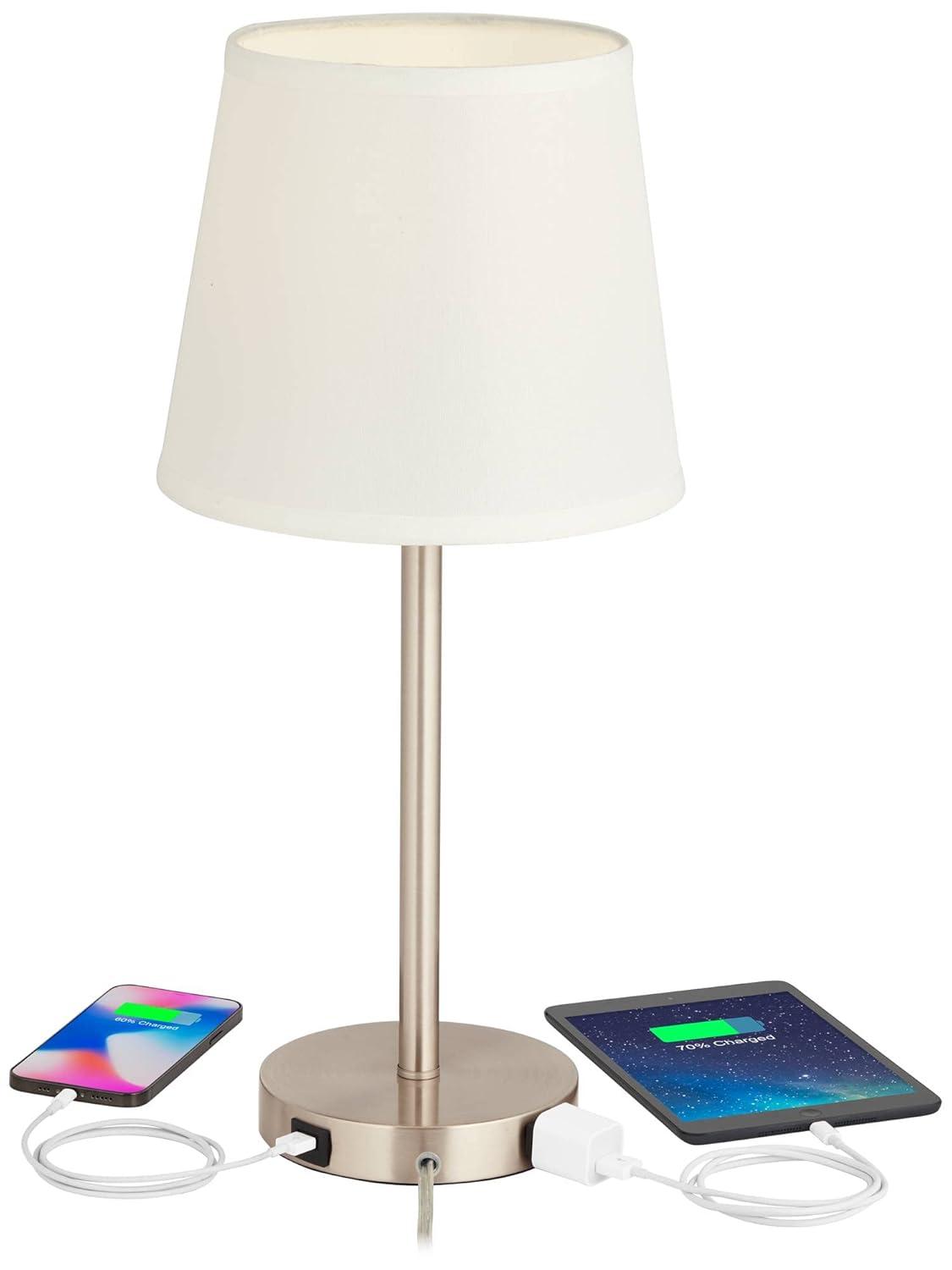 Brushed Nickel Table Lamp with USB and White Shade